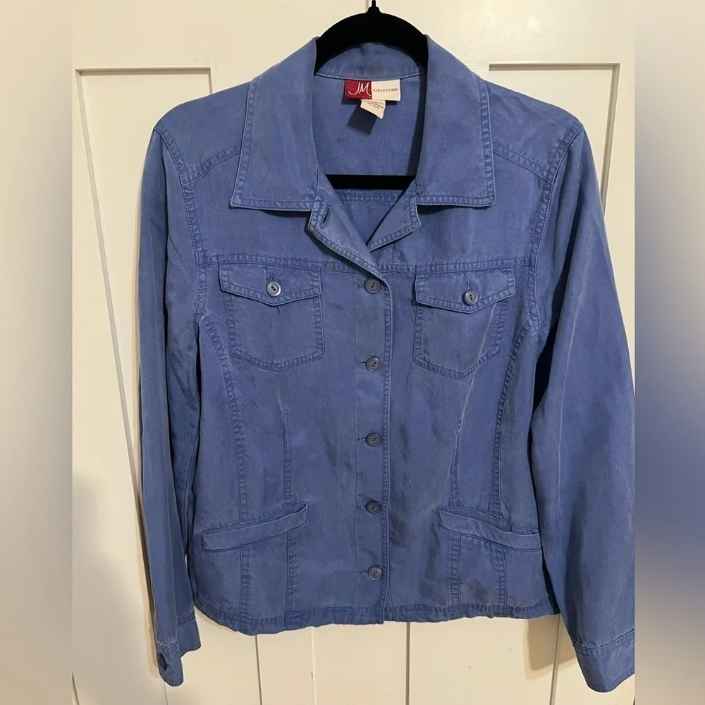 JM Collection Button up lightweight Jacket blue Size 12 TENCEL
